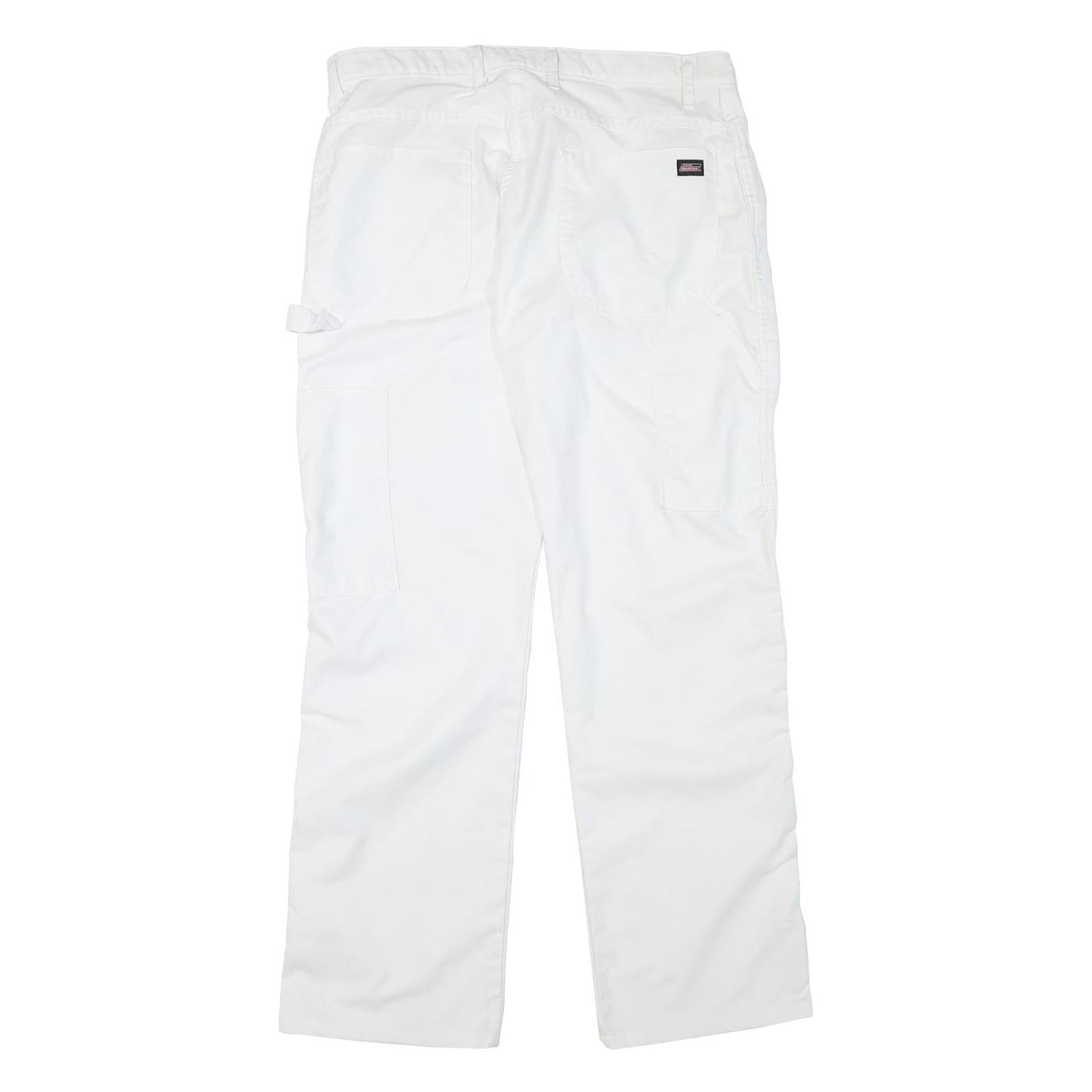 DICKIES Mens White Regular Fit Straight Leg Trousers W34 L31 Cotton Blend