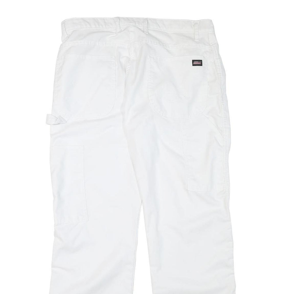 DICKIES Mens White Regular Fit Straight Leg Trousers W34 L31 Cotton Blend