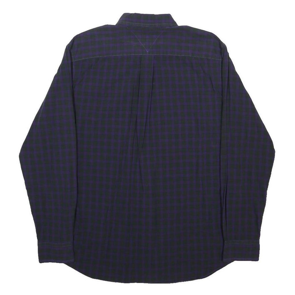 TOMMY HILFIGER Mens Blue & Purple Check Shirt L Button-Down Collar Long Sleeve