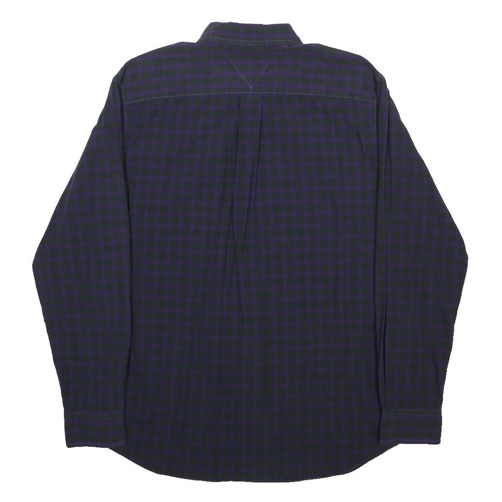 TOMMY HILFIGER Mens Blue & Purple Check Shirt L Button-Down Collar Long Sleeve