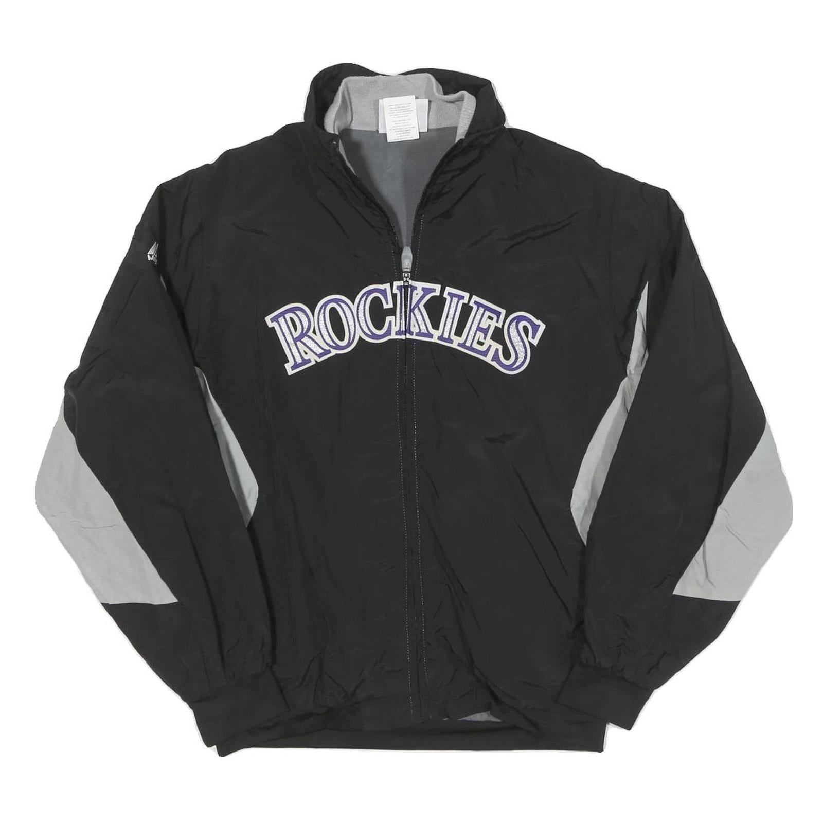 MAJESTIC Womens Black & Grey Rockies Zip Jacket L Polyester Blend Athletic
