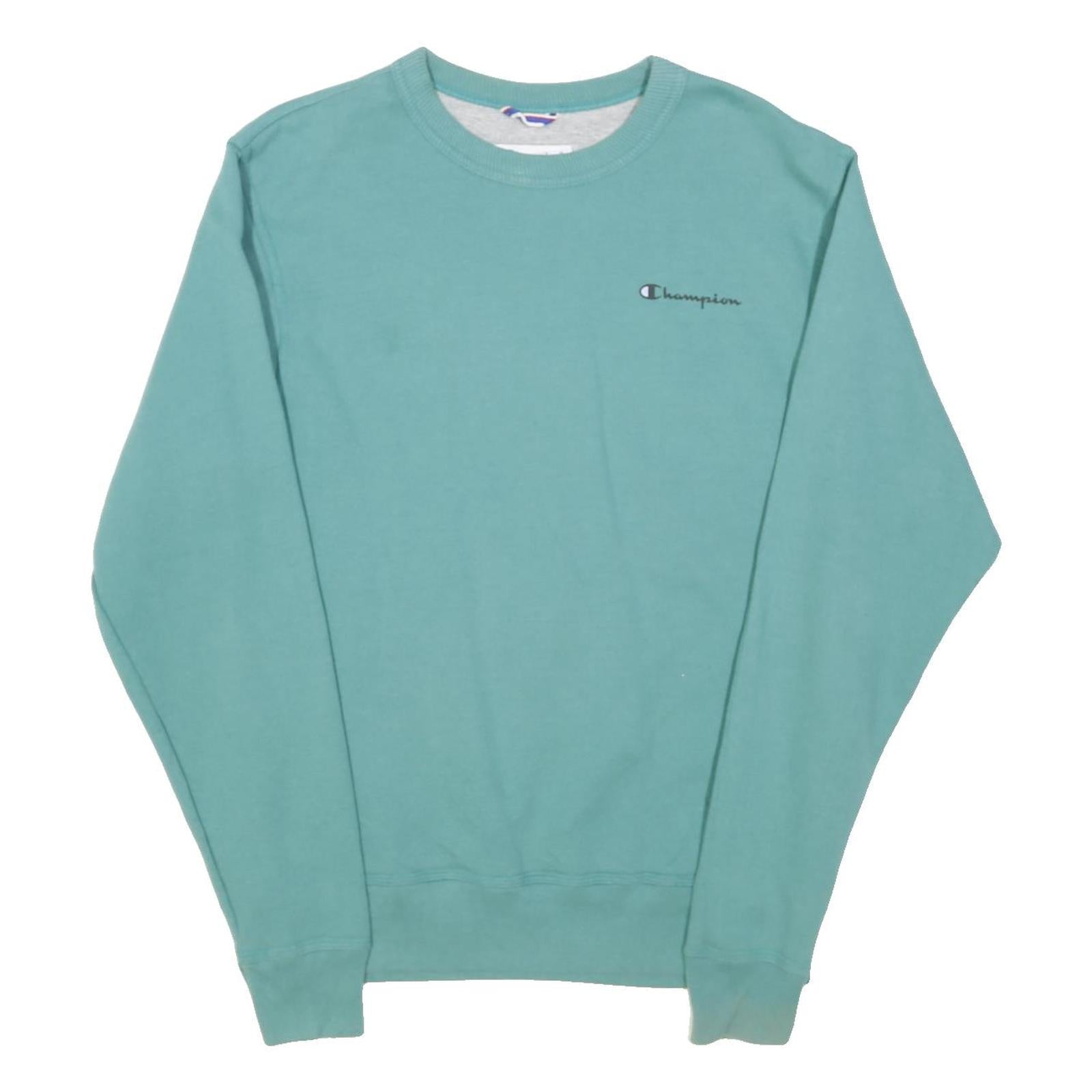 CHAMPION Mens Green Crew Neck S Cotton Blend Pullover Sweatshirt S Logo
