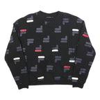 FILA Womens Black Crew Neck M Cotton Blend Sweatshirt All Over Logo Print