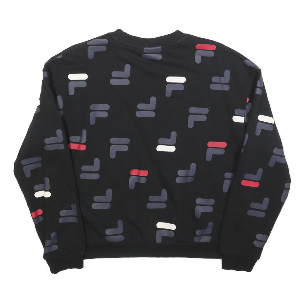 FILA Womens Black Crew Neck M Cotton Blend Sweatshirt All Over Logo Print