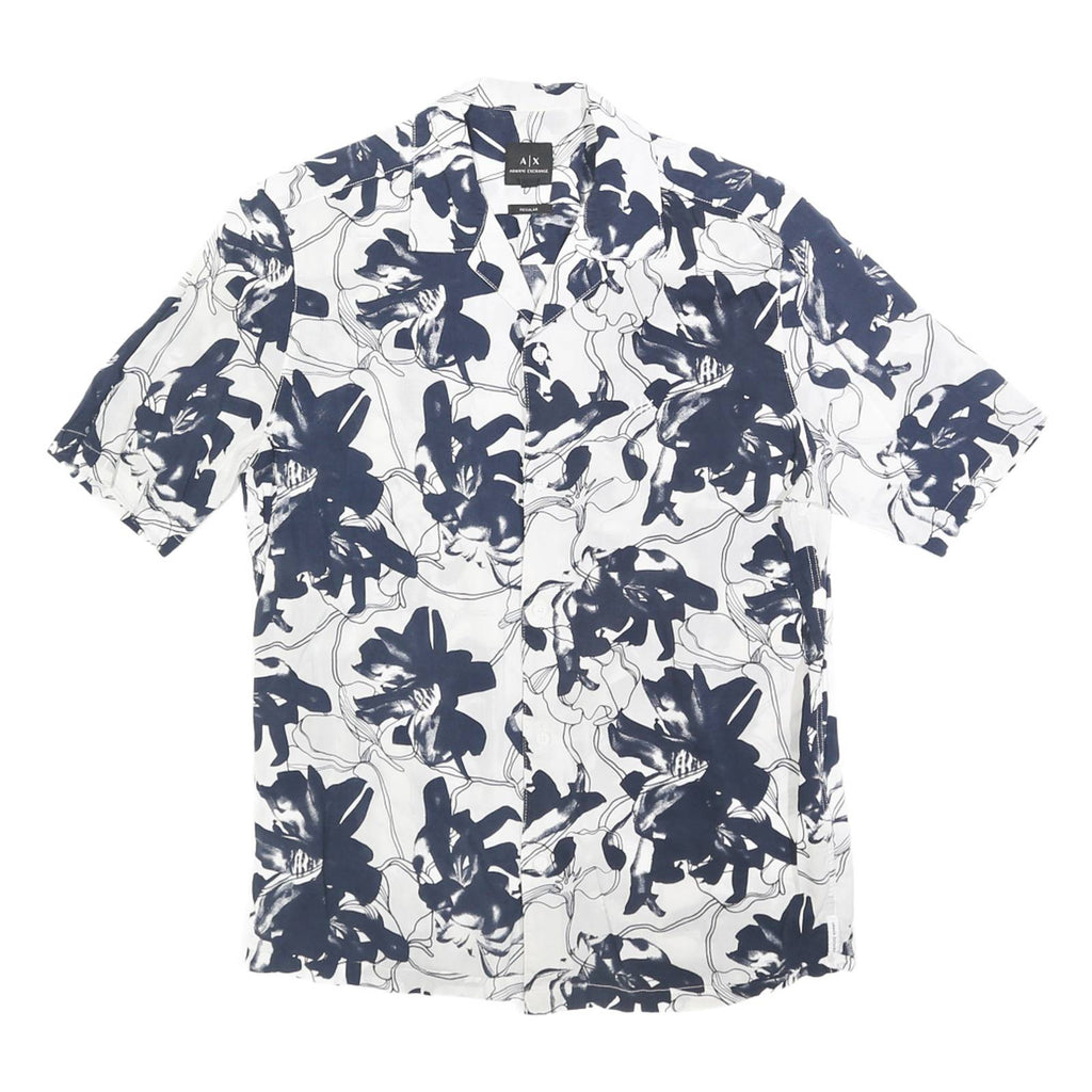 ARMANI EXCHANGE Mens White & Navy Floral Print Shirt XS Cotton Blend Summer