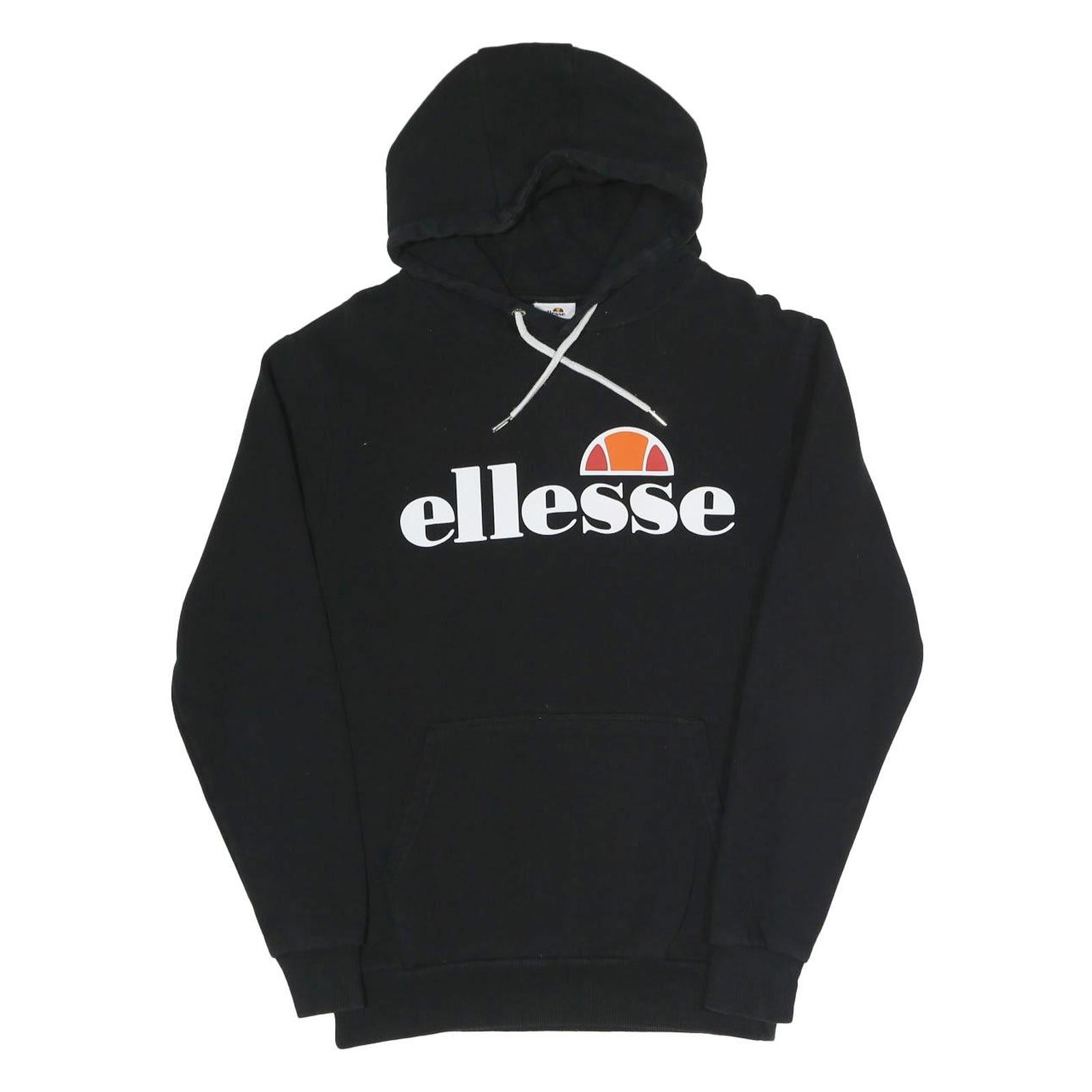 ELLESSE Womens Black Hoodie UK 10 Cotton Blend Pullover Hooded Sweatshirt