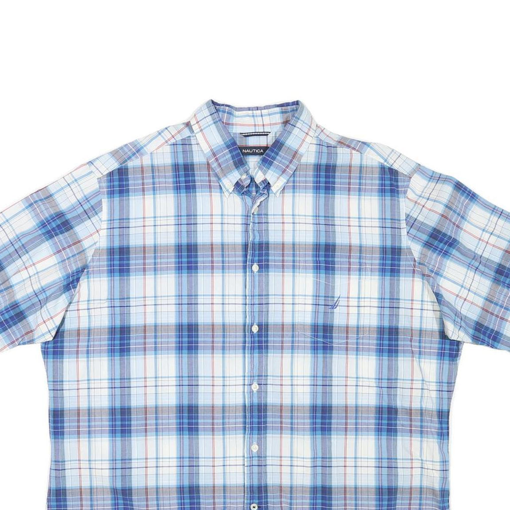 NAUTICA Mens Blue & White Check Short Sleeve Shirt 2XL Cotton Blend Casual