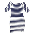 SUPERDRY Womens Navy Blue & White Stripe Bodycon Cotton Blend Dress Midi M