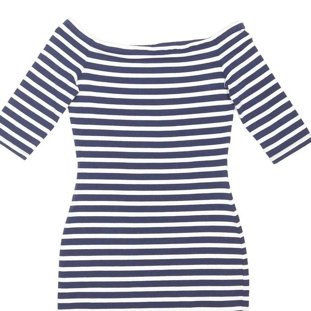 SUPERDRY Womens Navy Blue & White Stripe Bodycon Cotton Blend Dress Midi M