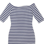 SUPERDRY Womens Navy Blue & White Stripe Bodycon Cotton Blend Dress Midi M
