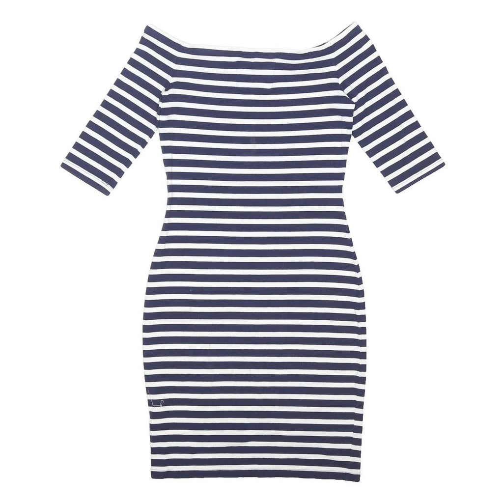 SUPERDRY Womens Navy Blue & White Stripe Bodycon Cotton Blend Dress Midi M