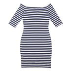 SUPERDRY Womens Navy Blue & White Stripe Bodycon Cotton Blend Dress Midi M