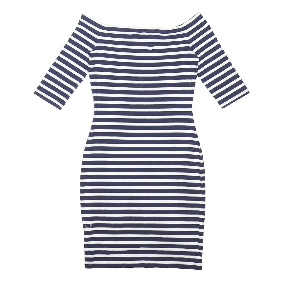 SUPERDRY Womens Navy Blue & White Stripe Bodycon Cotton Blend Dress Midi M