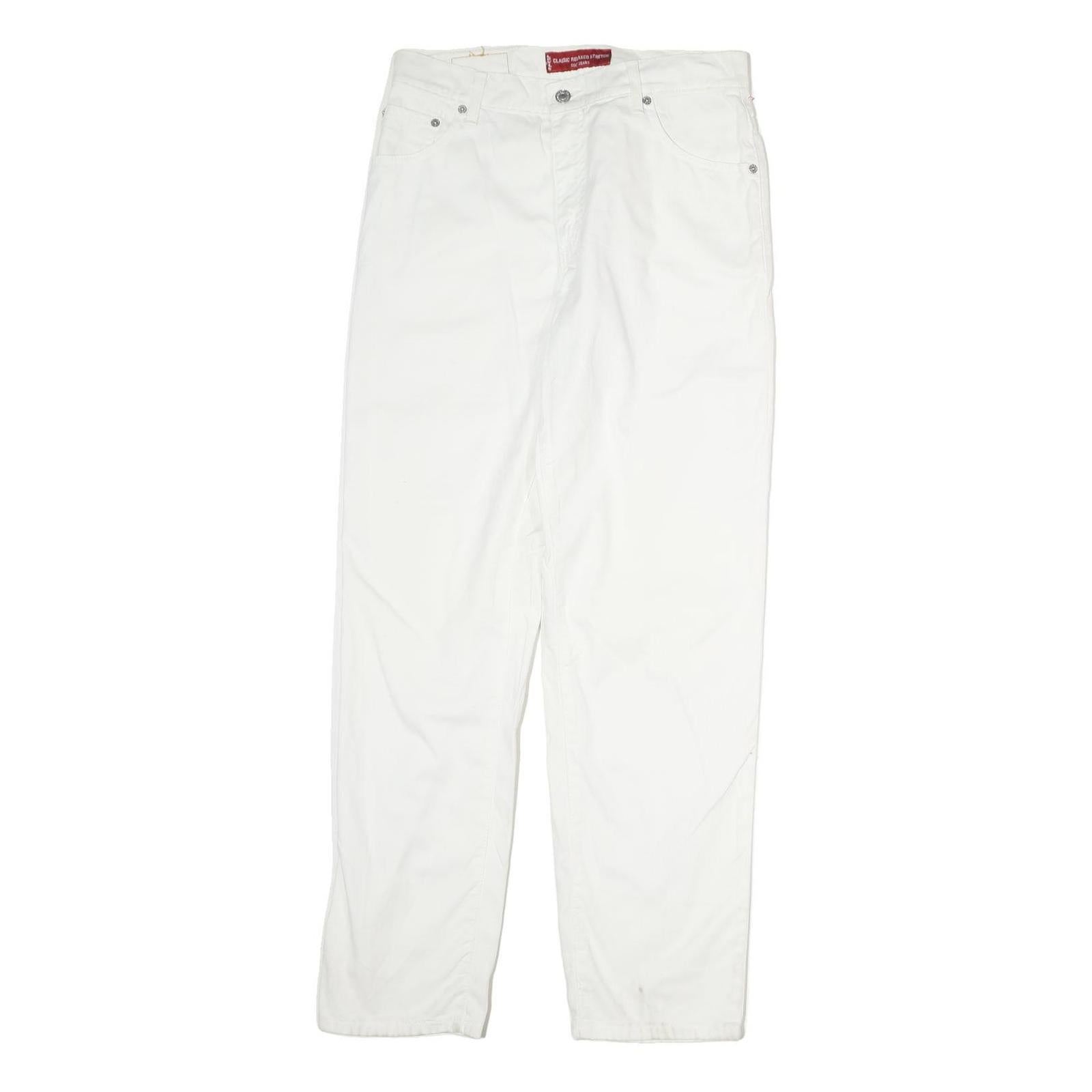 LEVI'S Womens Cotton White Regular Straight Trousers W30 L31 Classic Zip Pocket