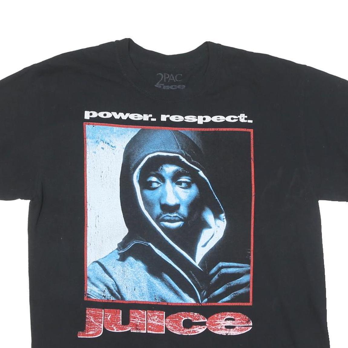 2PAC Mens Black Graphic T-Shirt L Short Sleeve Crew Neck Power Respect Juice