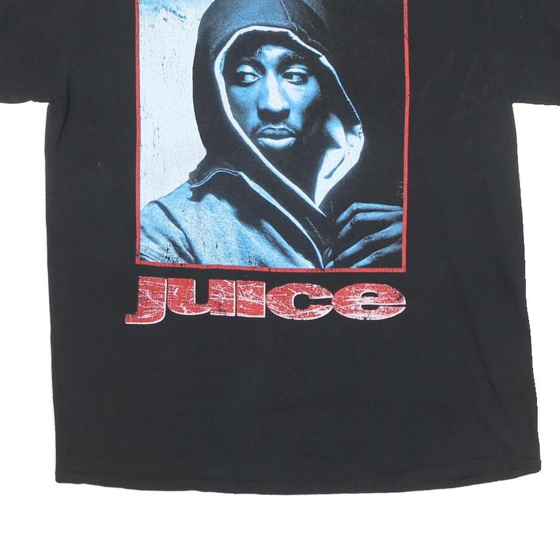 2PAC Mens Black Graphic T-Shirt L Short Sleeve Crew Neck Power Respect Juice