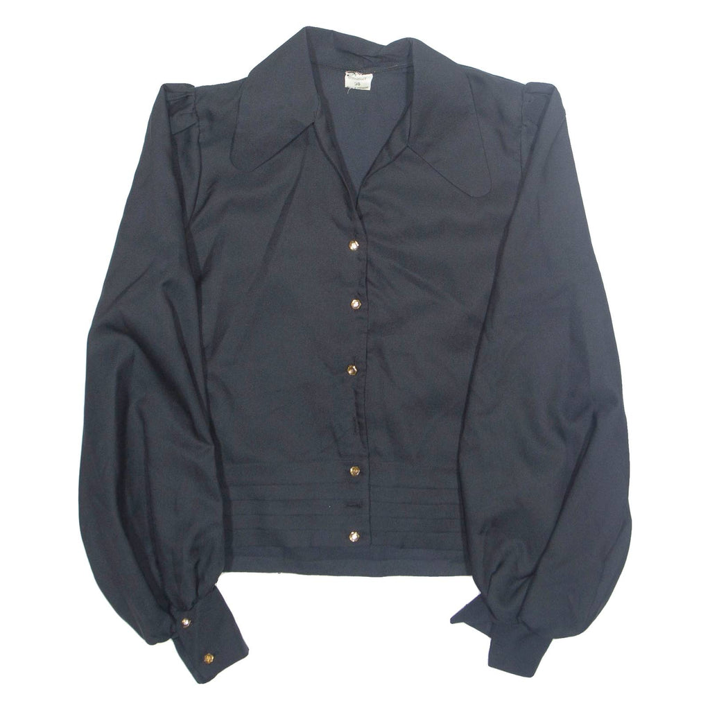 Womens Cropped Blouse Black Collared Long Sleeve M