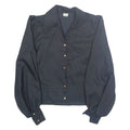 Womens Cropped Blouse Black Collared Long Sleeve M