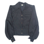 Womens Cropped Blouse Black Collared Long Sleeve M