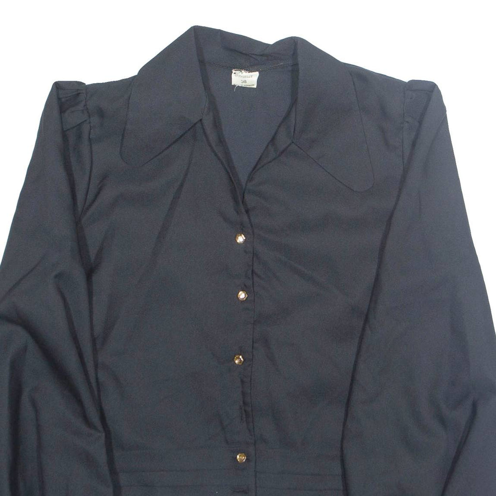 Womens Cropped Blouse Black Collared Long Sleeve M