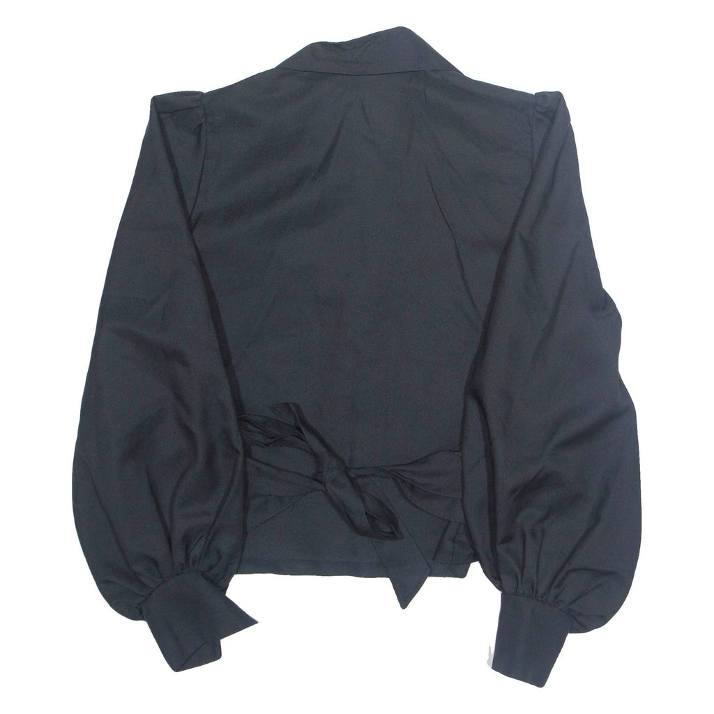 Womens Cropped Blouse Black Collared Long Sleeve M