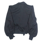 Womens Cropped Blouse Black Collared Long Sleeve M