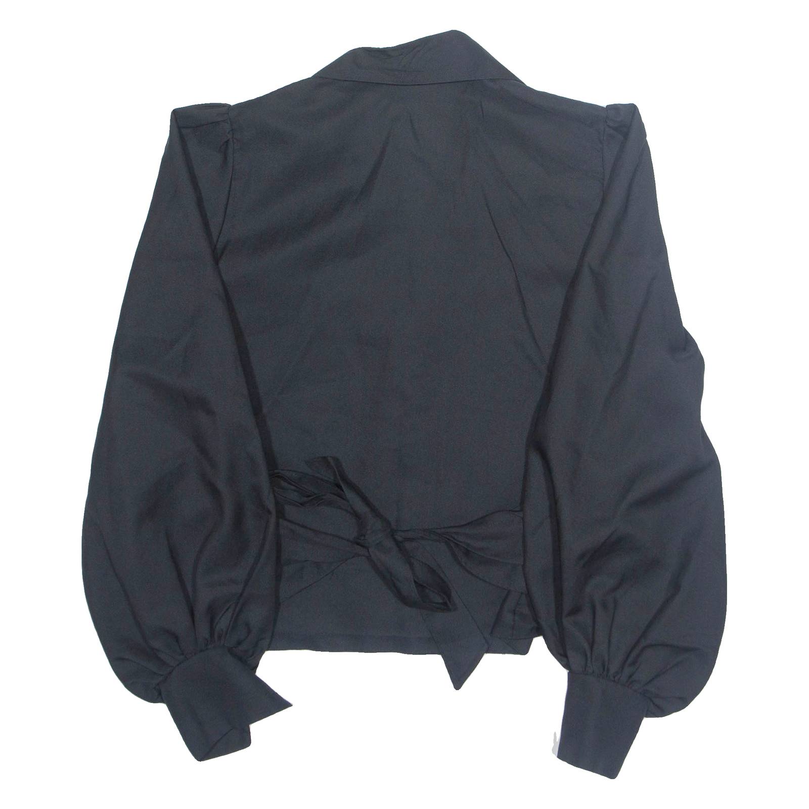 Womens Cropped Blouse Black Collared Long Sleeve M