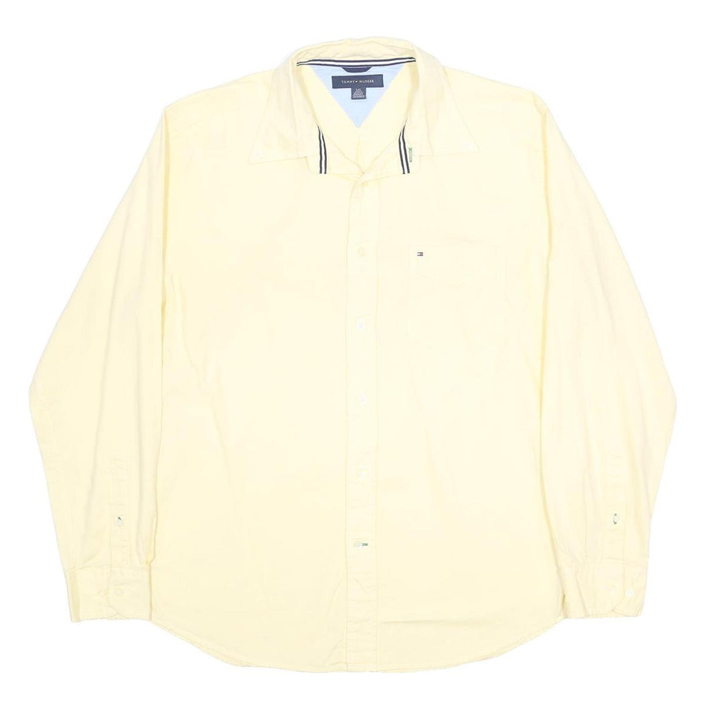 TOMMY HILFIGER Mens Cream Shirts L Button Down Long Sleeve Classic Cotton Shirt