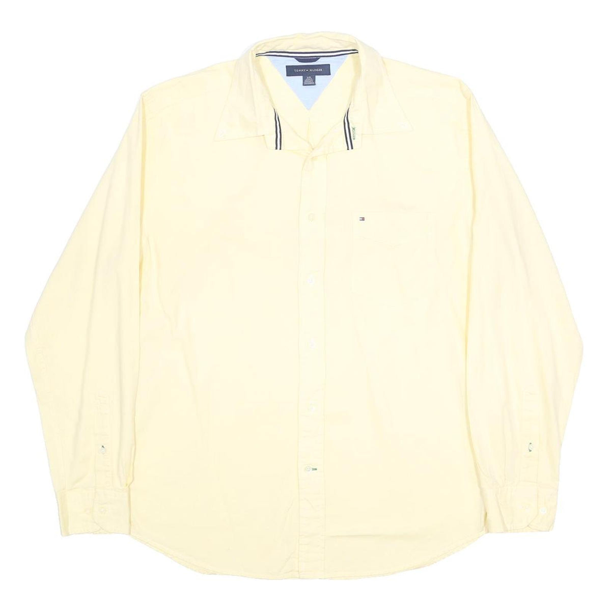 TOMMY HILFIGER Mens Cream Shirts L Button Down Long Sleeve Classic Cotton Shirt