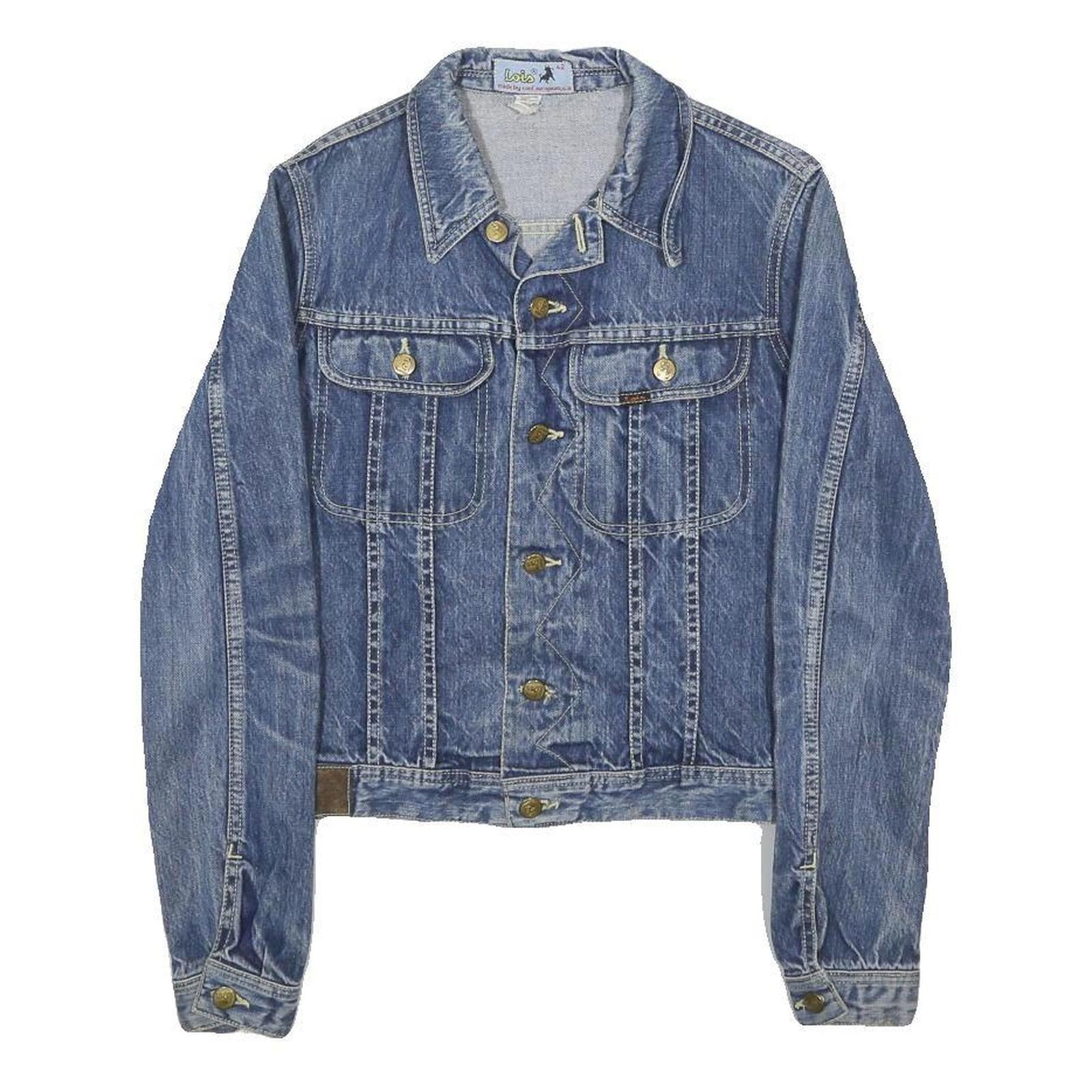 LOIS Womens Blue Cotton Denim Jacket S Button Closure Classic Fit Vintage Style