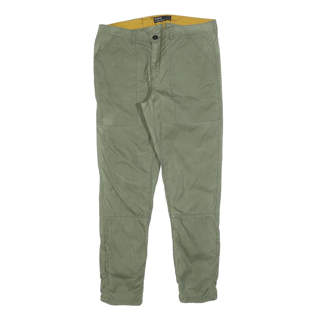 PULL & BEAR Mens Polyester Blend Green Slim Slim Leg Trousers W34 L30 Casual