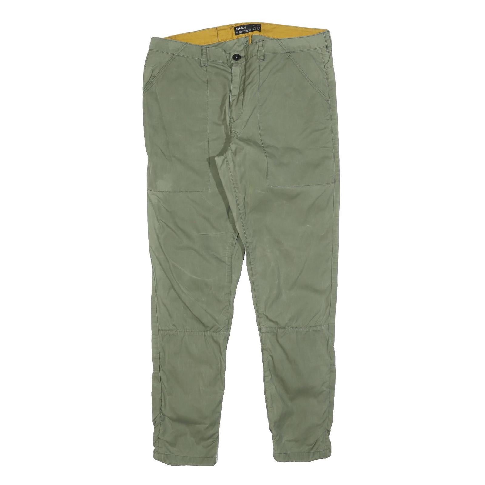 PULL & BEAR Mens Polyester Blend Green Slim Slim Leg Trousers W34 L30 Casual