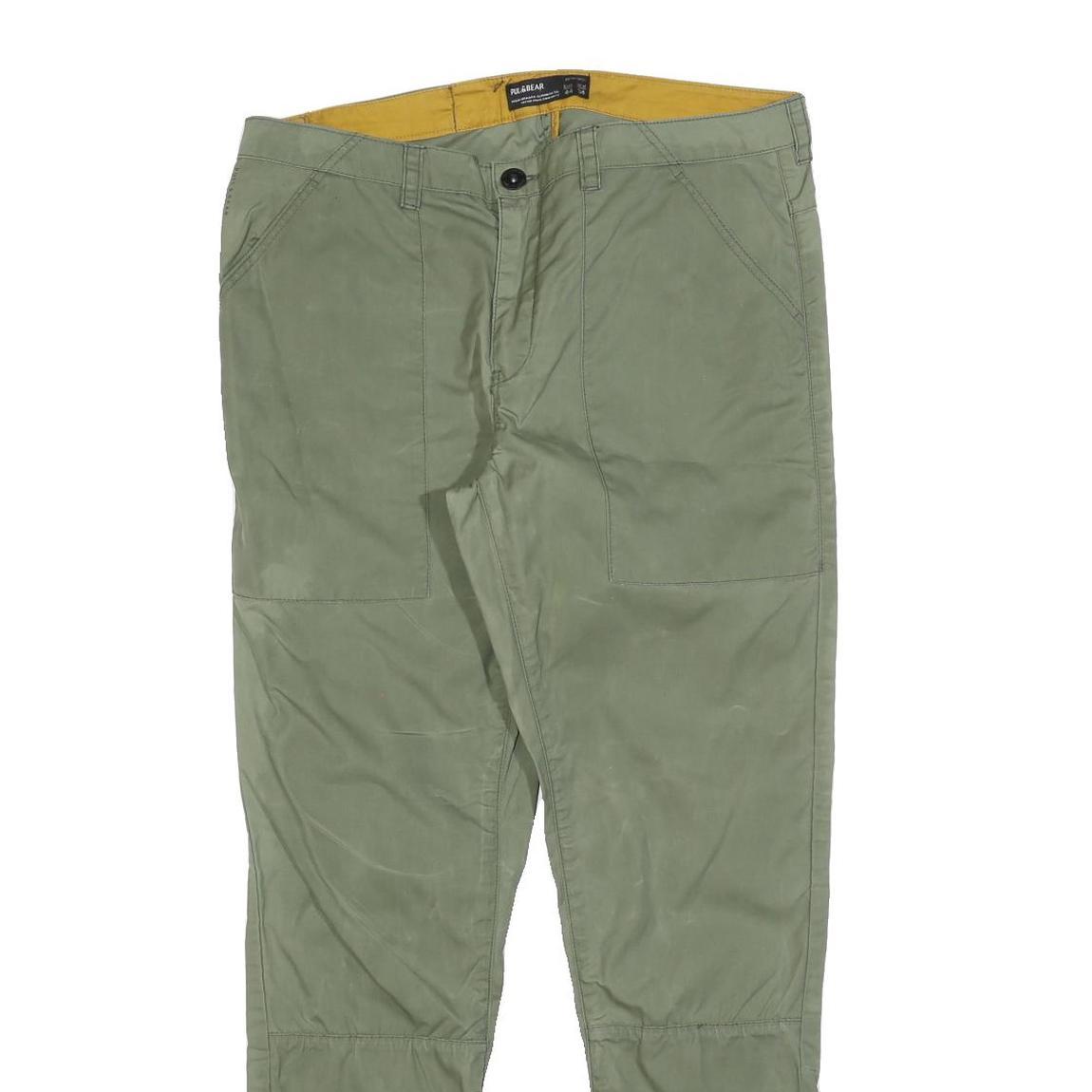 PULL & BEAR Mens Polyester Blend Green Slim Slim Leg Trousers W34 L30 Casual