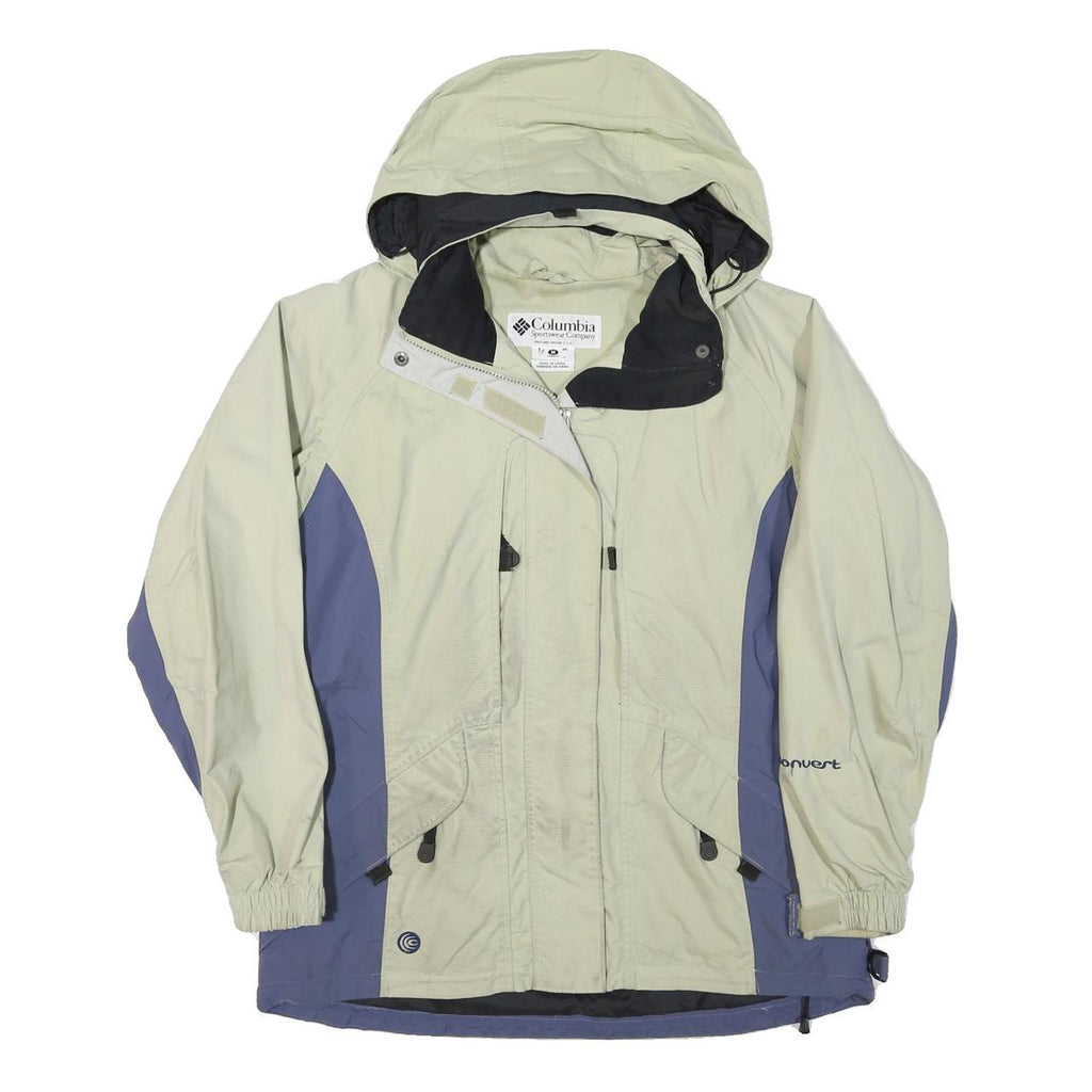 COLUMBIA Womens Beige & Blue Waterproof Zip Jacket M Polyester Blend Outdoor