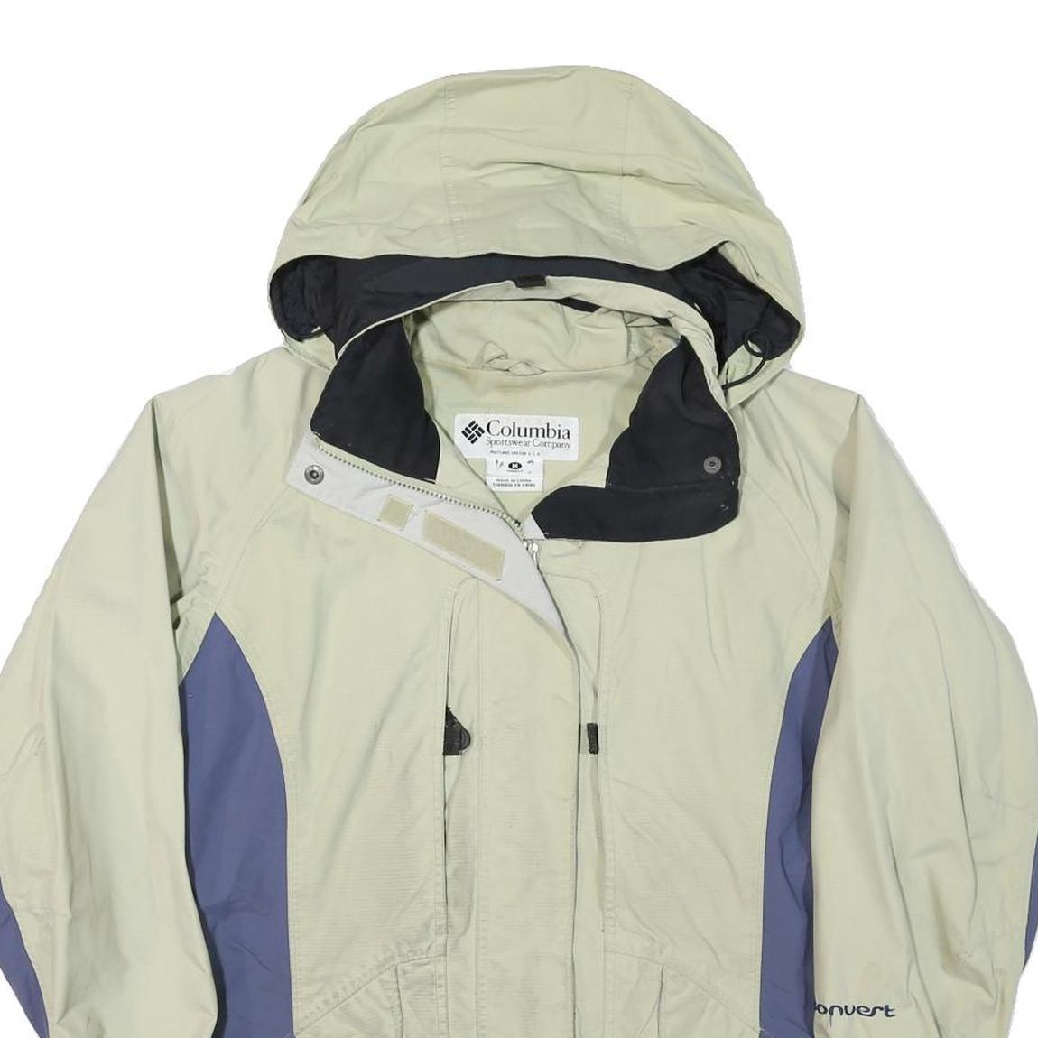COLUMBIA Womens Beige & Blue Waterproof Zip Jacket M Polyester Blend Outdoor