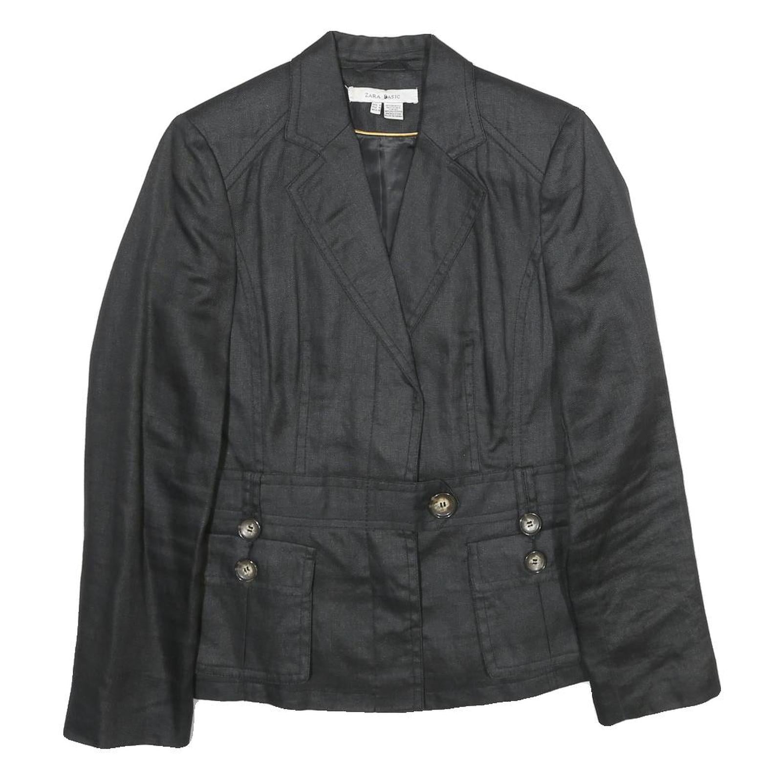 ZARA Womens Black Button Synthetic Jacket M Synthetic Tailored Plain Button