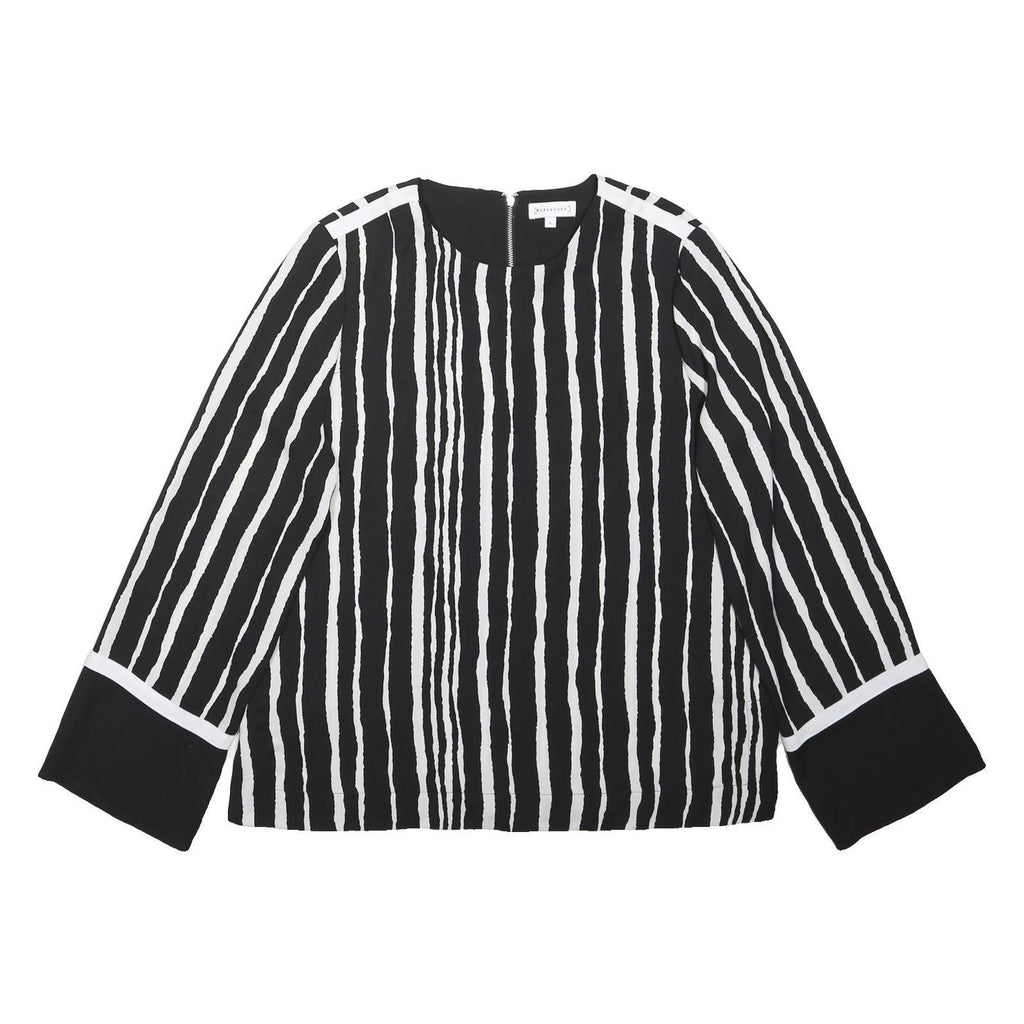WAREHOUSE Womens Black & White Printed Top Long Sleeve Round Neck UK 12 Stylish