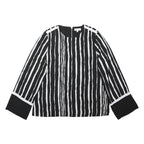 WAREHOUSE Womens Black & White Printed Top Long Sleeve Round Neck UK 12 Stylish