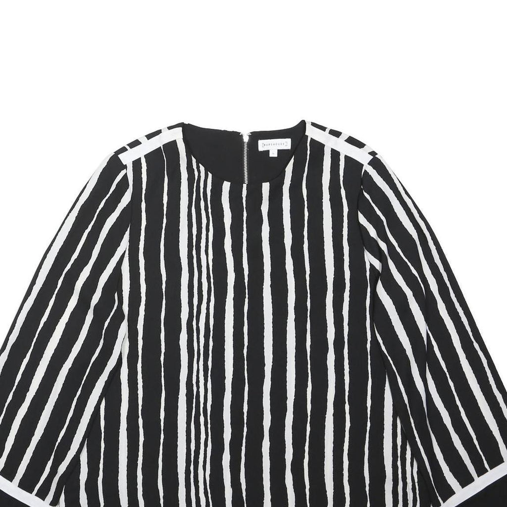 WAREHOUSE Womens Black & White Printed Top Long Sleeve Round Neck UK 12 Stylish