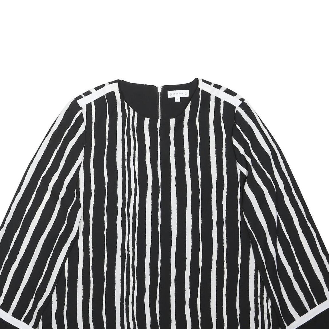 WAREHOUSE Womens Black & White Printed Top Long Sleeve Round Neck UK 12 Stylish