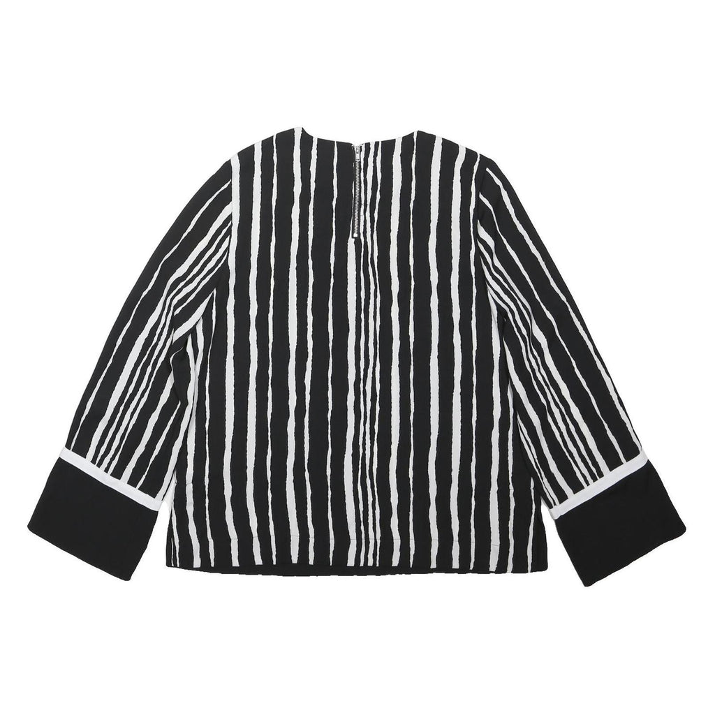 WAREHOUSE Womens Black & White Printed Top Long Sleeve Round Neck UK 12 Stylish