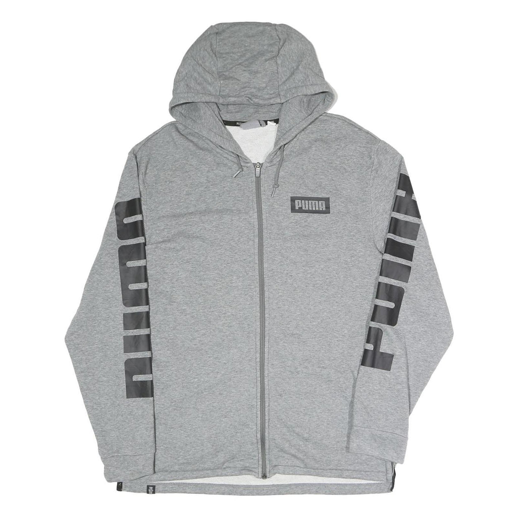 PUMA Mens Grey Zip Up Hoodie M Cotton Blend Branded Casual Hooded