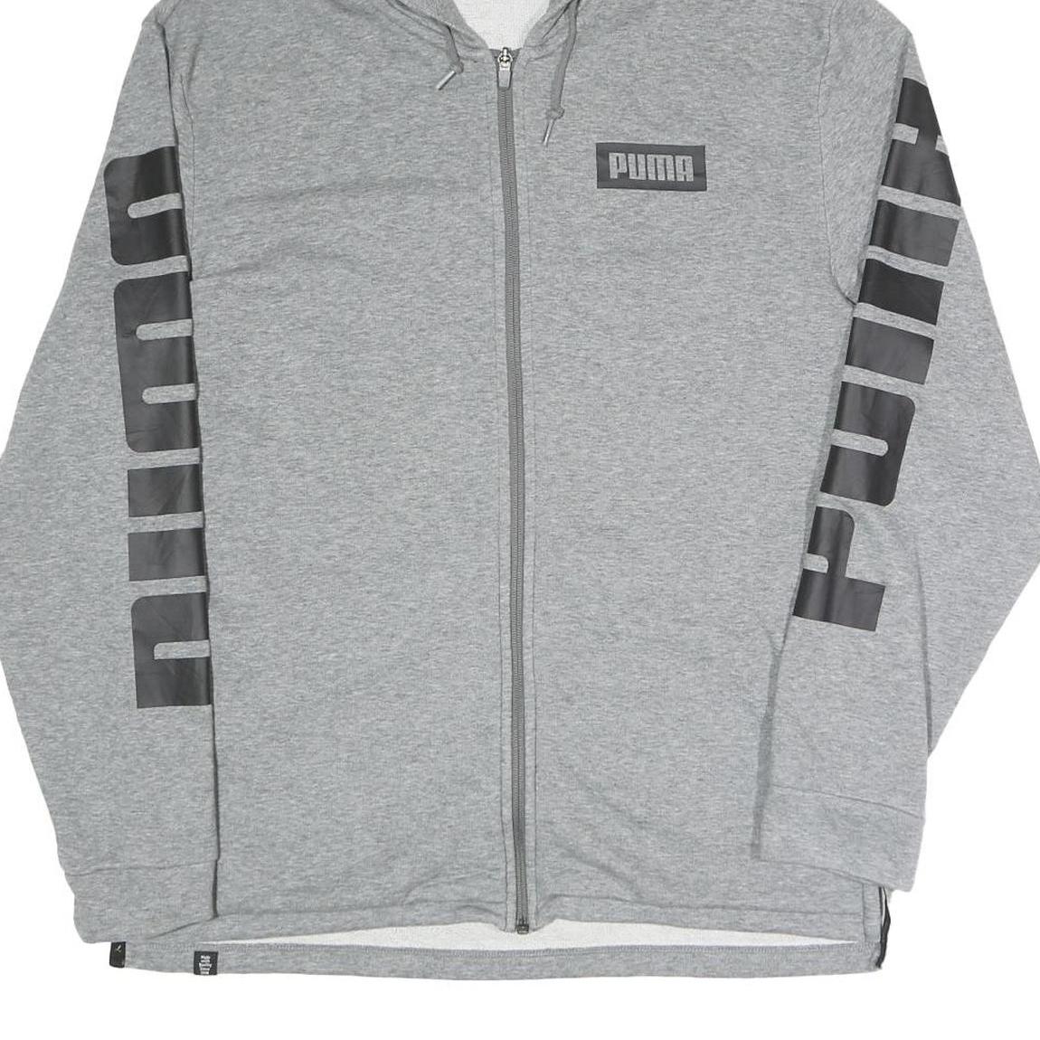 PUMA Mens Grey Zip Up Hoodie M Cotton Blend Branded Casual Hooded