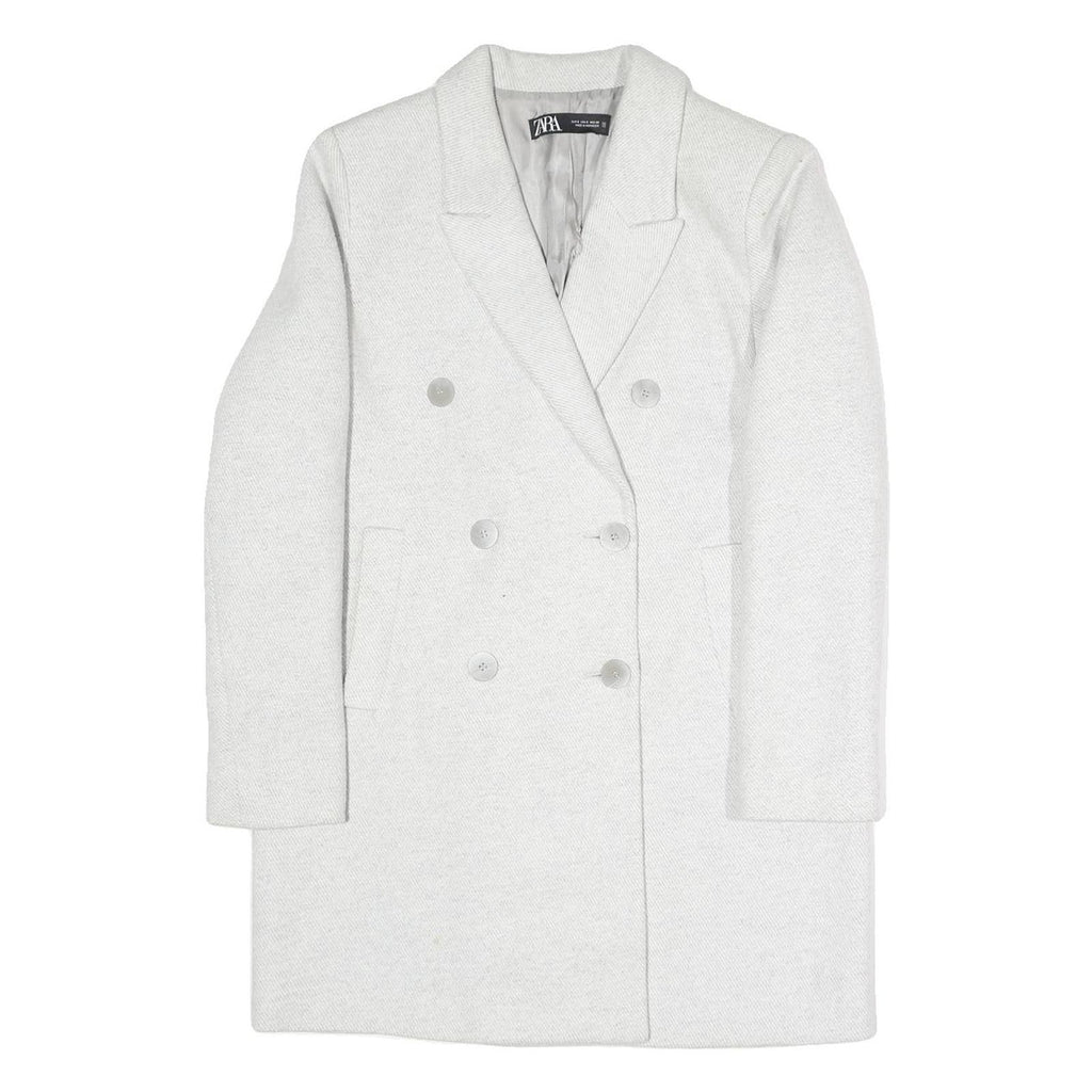 ZARA Womens White Coat S Cotton Blend Double Breasted Button Classic Elegant