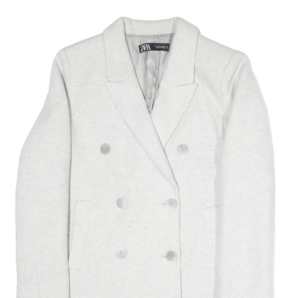 ZARA Womens White Coat S Cotton Blend Double Breasted Button Classic Elegant