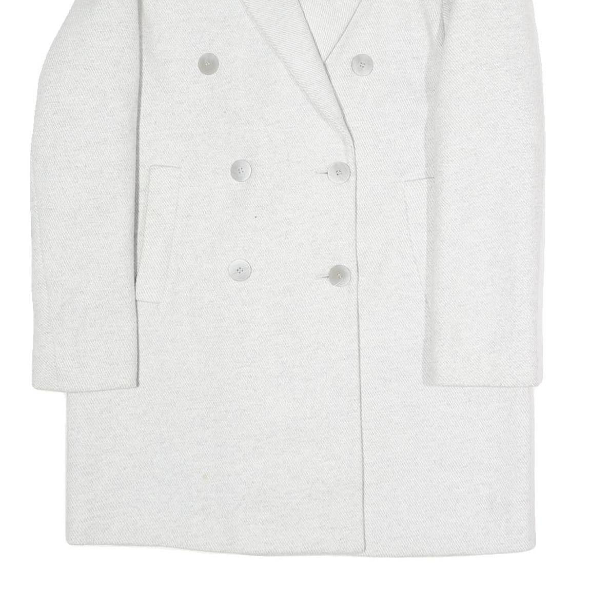 ZARA Womens White Coat S Cotton Blend Double Breasted Button Classic Elegant