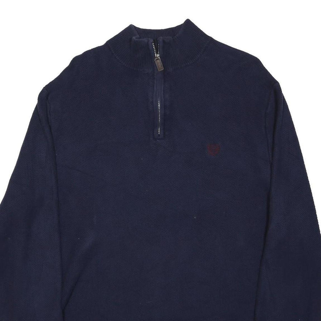 CHAPS Mens Navy Plain Cotton Pullover Half Zip Jumper L Classic Knitwear