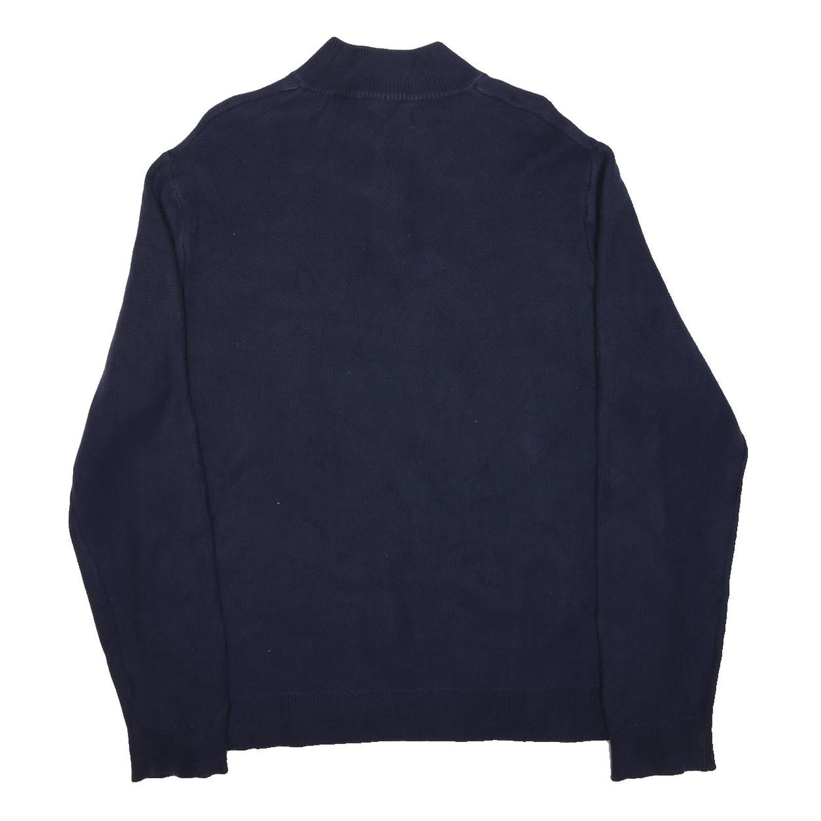 CHAPS Mens Navy Plain Cotton Pullover Half Zip Jumper L Classic Knitwear