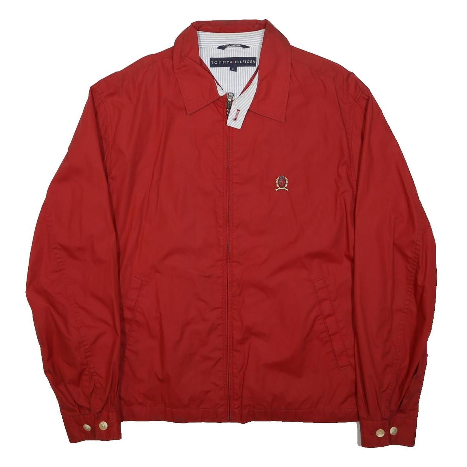 TOMMY HILFIGER Mens Red Cotton Harrington Jacket M Plain Lightweight Zip