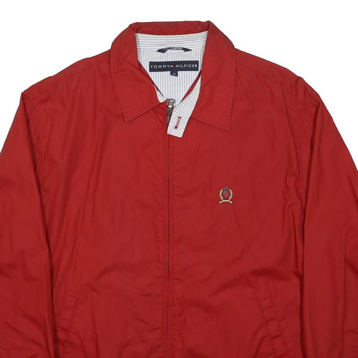 TOMMY HILFIGER Mens Red Cotton Harrington Jacket M Plain Lightweight Zip